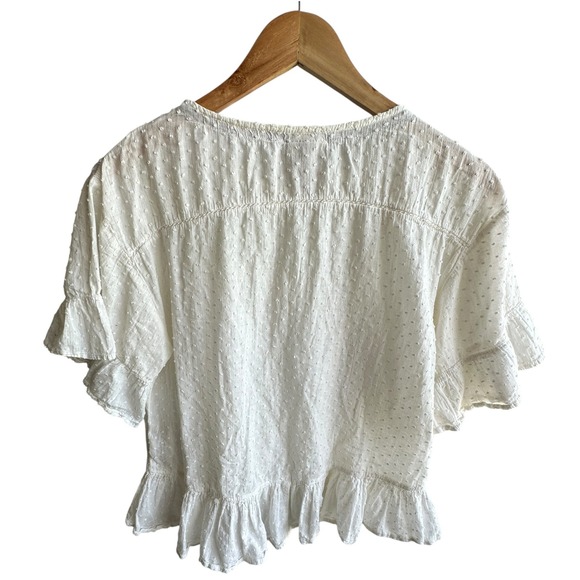 Knox Rose Eyelet Top Ruffle Hem Classic White Boho Small Baby Doll Chic Femine - Picture 2 of 13